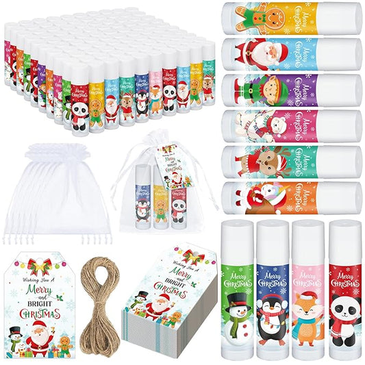 100 Pack Christmas Party Gifts Bulk Lip Balms Favors Bulk Christmas Stocking Stuffers Holiday Party Goodies Gifts Small Thank You Employee Appreciation Gifts for Women Men Coworkers Staff
