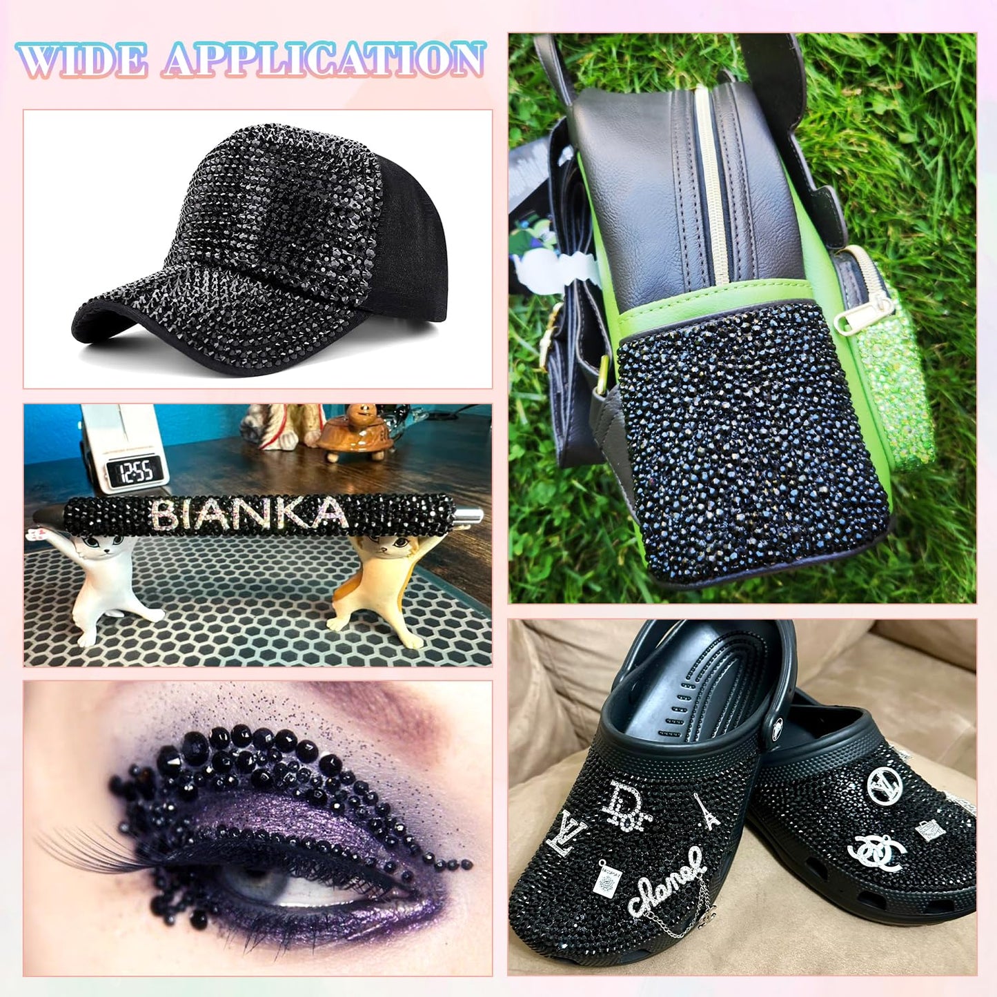 30000Pcs Resin Rhinestones for Bedazzling with 3Pcs B7000 Jewelry Glue, Black Flatback Gems Rhinestones for Crafting, Clothing Tumblers Mugs Shoes Fabric Decor Nail Art