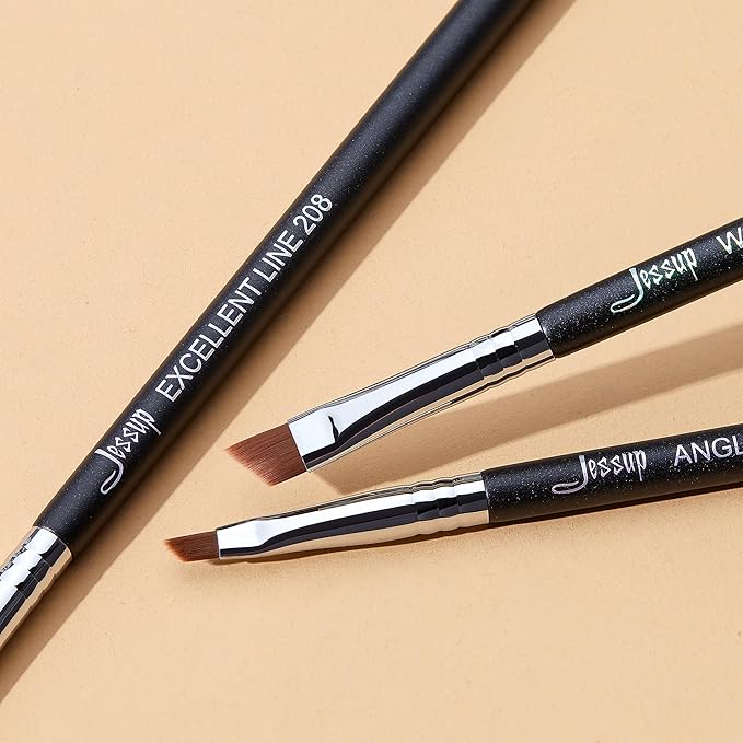 Jessup Angled Eyeliner Brush Set,3pcs Pro Precision Eye Liner Brush Fine Winged Ultra Thin Slanted Gel Liquid EyeLiner Makeup Brushes, Black T345