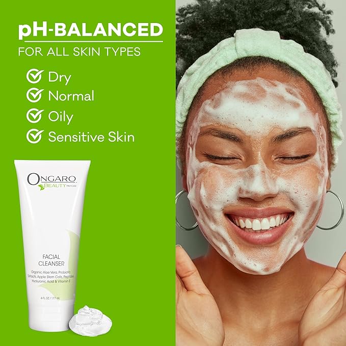 Ongaro Beauty Hydrating Face Cleanser, Gentle Facial Cleanser with Organic Aloe Vera for Normal, Oily, Sensitive and Dry Skin, Facial Wash with Hyaluronic Acid and Vitamin E, 6 fl oz