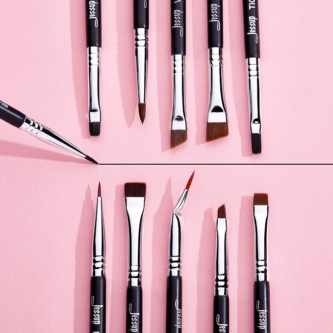 Jessup Eyeliner Brush Set, Professional Eye Liner Makeup Brushes 11pcs, Angled Flat Definer Ultra Fine Bent Pencil Point Eyeliner Brushes for Precision Liner, T324