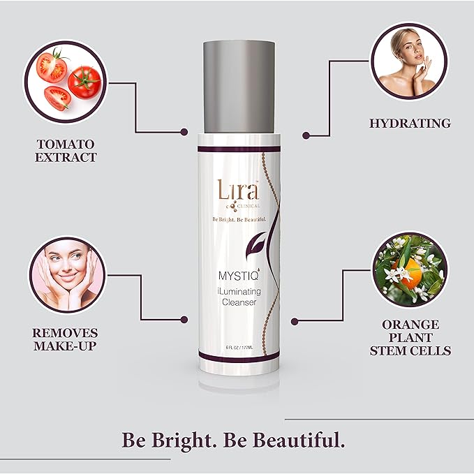 Lira Clinical MYSTIQ iLuminating Cleanser - Moisturizing Face Wash with Vitamin C, Orange Plant Stem Cells, and Plant Extracts - Gentle Facial Cleanser Supports Skin Barrier and Hydration - 6 Oz