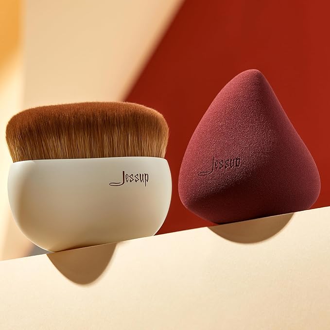 Jessup Makeup Brush Foundation Brush with Makeup Sponge 1pc Kabuki Brush for Liquid, Cream or Flawless Powder Cosmetic Face Boby Brush, T882
