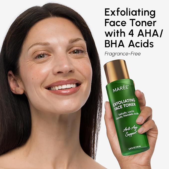 MAREE Exfoliating Toner with Salicylic Acid – AHA BHA Exfoliant & Face Exfoliator Pore Cleaner – BHA Liquid Exfoliant – Sebum Dead Skin Care Remover for Face – Exfoliante Para la Cara Acido Salicilico