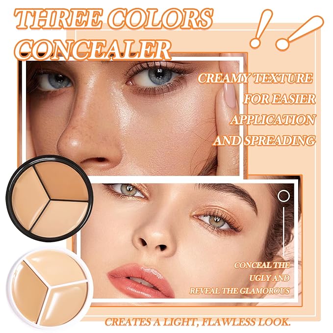 3 Colors Correcting Concealer Makeup Cream Contour Palette,Cream Makeup Palette,Contouring Foundation Highlighting Concealer Palette with Bursh,Professional Concealer Foundation Palette for Women