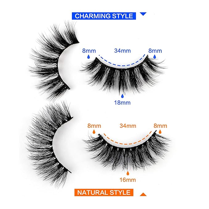 JIMIRE 20 Pairs False Eyelashes 2 Styles Mixed Fluffy Eyelashes Natural Volume Wispy Faux Mink Lashes Pack