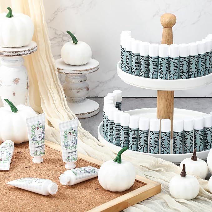 144 Pcs Fall Lip Balm Hand Cream Set Party Favors, Include 36 Blue Pumpkin Lip Balm 36 Moisturizing Hand Cream 36 Bags 36 Cards and Ropes for Autumn Accessories Gifts