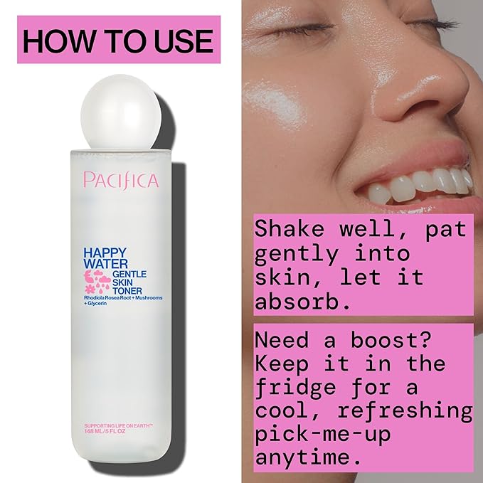 Pacifica Happy Water Hydrating Facial Toner Mist – Vegan Ceramides, Hyaluronic Acid & Electrolytes, Refreshing & Calming for Balanced Skin, Clean Beauty, Vegan, Cruelty-Free, All Skin Types, 4 oz