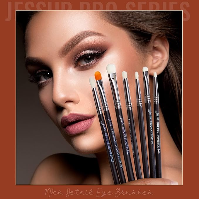 Jessup Eyeshadow Brush Set 7pcs Fluffy Eye Makeup Brushes for Eye Shadow Blending Shader Crease Concealer Black T334