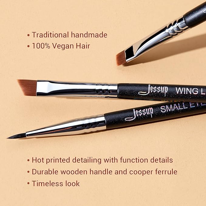 Jessup Eyeliner Brush Set, 3pcs Pro Precision Eyeliner Brushes Fine Point Angled Thin Gel Liquid Flat Winged Eye Liner Brush, Black T346