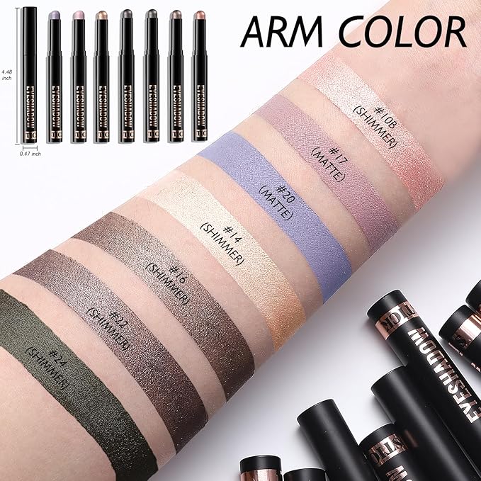 Taupe Shimmer Eyeshadow Stick, Waterproof Cream Eye Shadow Pencil Long-Lasting Crease-Proof Glitter Eyeshadow Crayon Smooth High Pigmented Highlighter Blendable Neutral Eye Shadow Liner Makeup