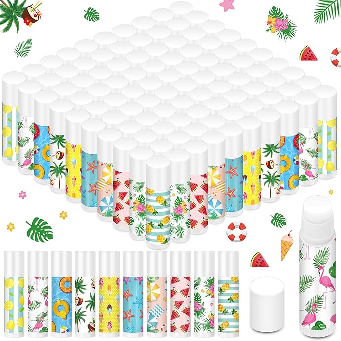 100 Pcs Summer Lip Balm Bulk Moisturizing Lip Balm Jasmine Flavor Lip Balms Cream Tropical Hawaiian Beach Luau Party Lip Care Product for Stocking Stuffers Beauty Gifts Women Men