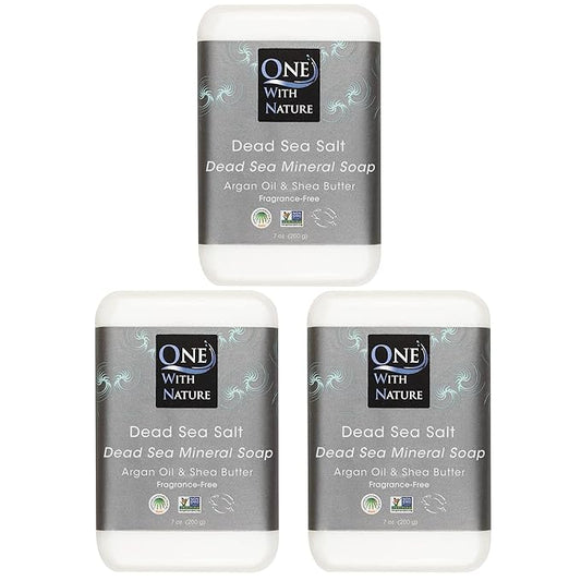 One With Nature Dead Sea Salt Soap 7oz 3-Pack – Purifying and Exfoliating Soap Bar with Dead Sea Minerals for Face & Body, for Men & Women