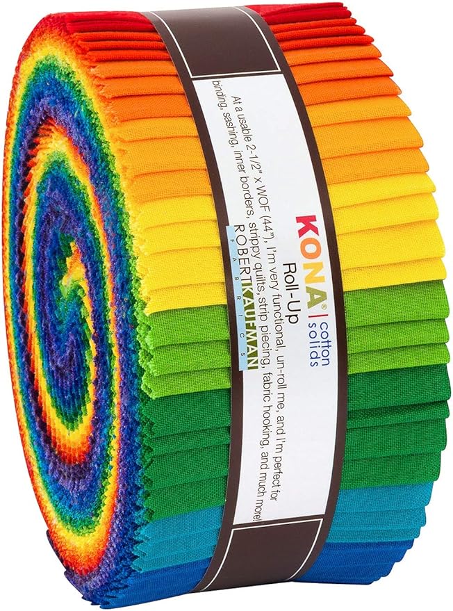2-1/2in Strips Kona Cotton Bright Rainbow Palette, 40pcs/Bundle
