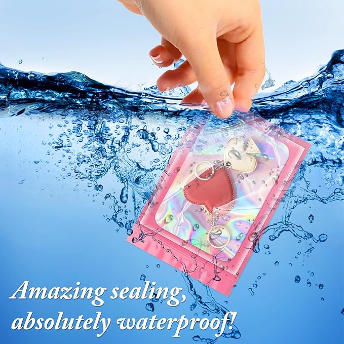 100 Pack Holographic Bags, Resealable Bags Packaging Bag with Clear Window Resealable Odor Foil Pouch for Food Storage, Lipgloss&Jewelry Lash Packaging(Pink, 2.4 x 3.9 Inch)