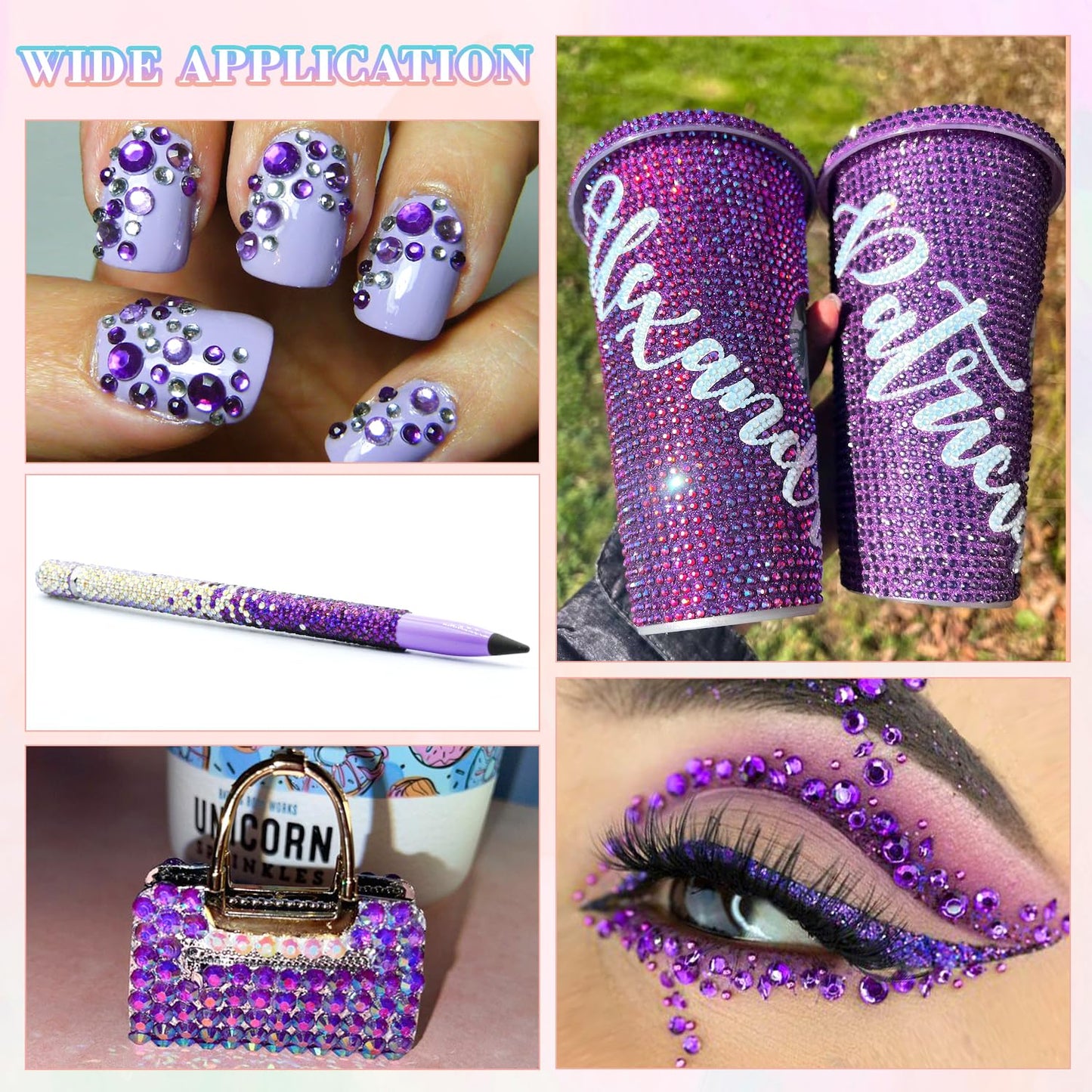 30000Pcs Resin Purple Rhinestones for Bedazzling Crafting with b7000 Jewelry Glue, Bulk Flatback Gems Bedazzler Kit for Crafts Clothes Shoes Fabric Nail Diamond Art, Assorted Size 2/3/4/5/6mm