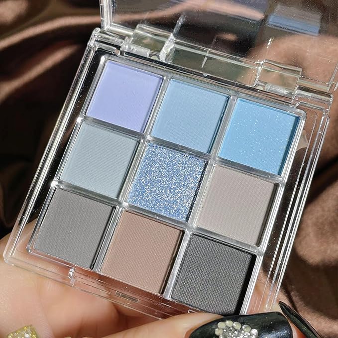Erinde 9 Colors Eyeshadow Palette, Matte Shimmer Glitter Eye Shadow Palette Makeup, Highly Pigmented Long Lasting Waterproof, Natural Neutral Nude Eyeshadow Make Up Pallet, Blue