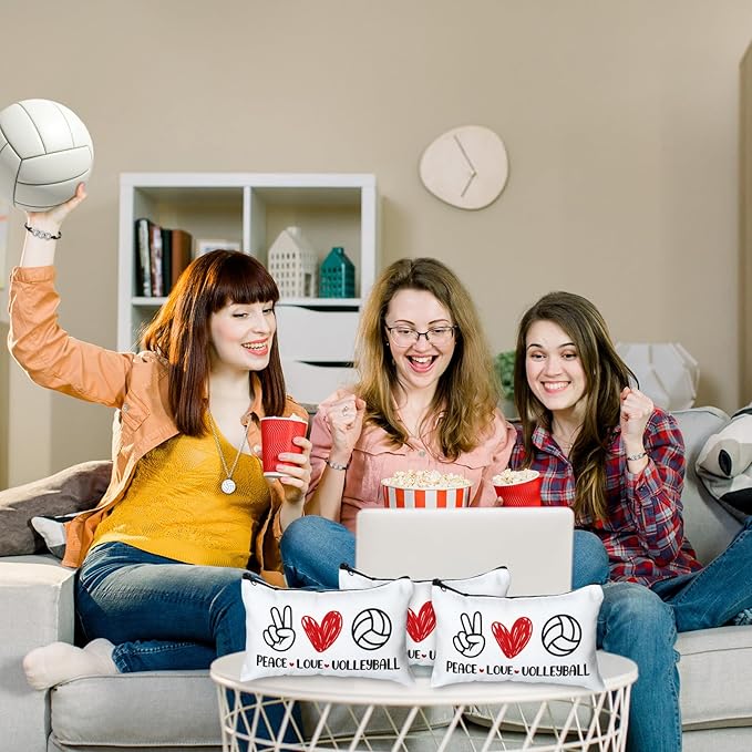 72 Pcs Sports Team Gifts Include 12 Makeup Bags 12 Lip Balm 12 Lip Balm Holder 12 Necklace 12 Adjustable Bracelet 12 Mirrors for Sports Lovers Players Party Favors (White, Volleyball)