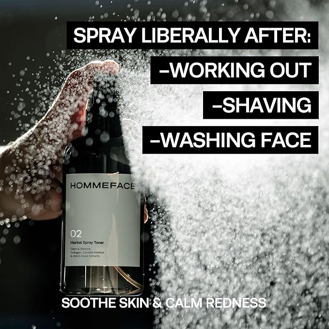 HOMMEFACE Men’s Herbal Spray Face Toner, 8.45 fl. oz. - Alcohol-Free, Hydrating and Balancing Facial Mist with Witch Hazel, CICA Extract, Anti Aging, Aftershaving, for All Skin Types