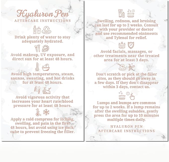 100 Pack - Premium Hyaluron Pen Lip Filler Aftercare Instructions Card 2 x 3.5" Accessories Supplies Kit Care - HP21A100_N