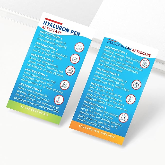 100 Pack - Premium Hyaluron Pen Lip Filler Aftercare Instructions Card 2 x 3.5" Accessories Supplies Kit Care - HP12A100_N