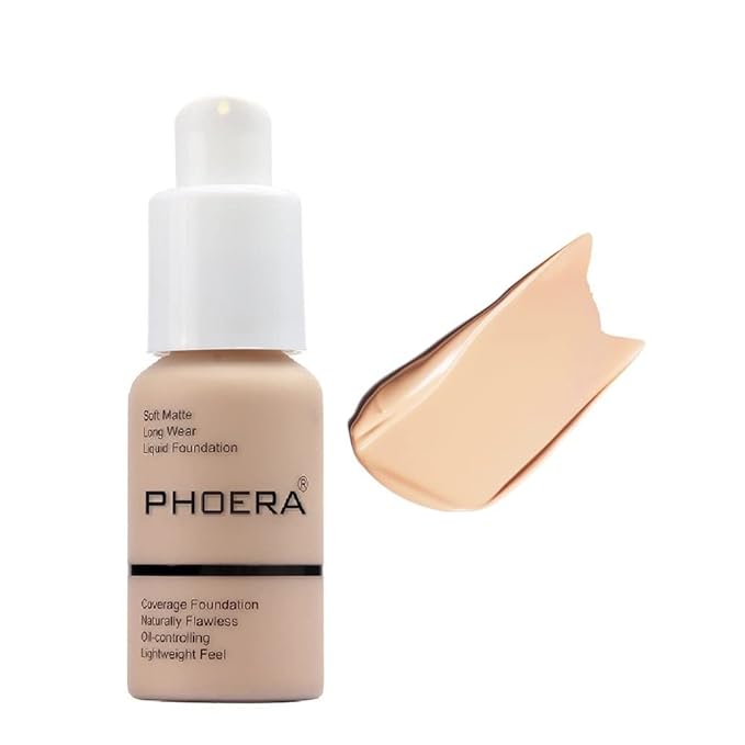 PHOERA Foundation Full Coverage Liquid Foundation Cream - Long-lasting Lightweight Concealer - Oil-Free Formula - Natural Shade - Suitable for All Skin Types (Nude #102)