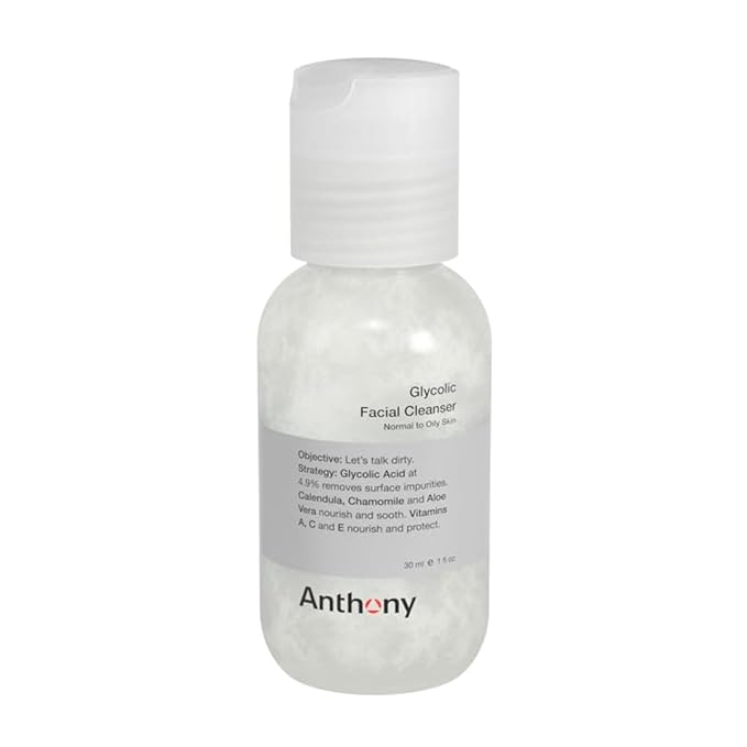Anthony Glycolic Facial Cleanser for Men, Daily Exfoliating & Hydrating Face Wash, Shave Prep, Non-Foaming, Deep Cleansing, Gentle on Sensitive Skin, Removes Dirt & Oil, Smooths Texture, 1 Fl Oz