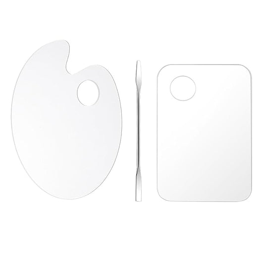 2 Pcs Acrylic Cosmetic Makeup Palette + 1 Pc Makeup Spatula, Makeup Mixing Tray Apply for Foundation Nail Art Beauty Salon Color Cream Liquid Mixing Art Palette