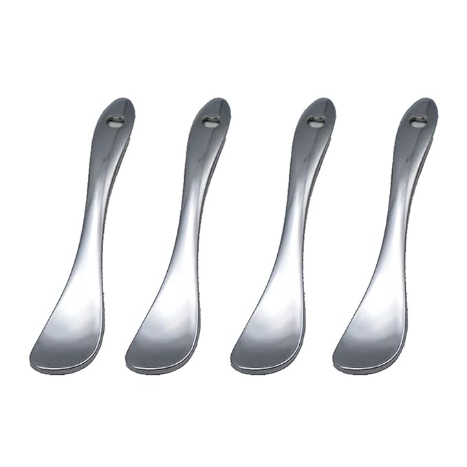 4 Pieces Zinc Alloy Makeup Spatula Eye Cream Spoon Beauty Scoop Mini Spoon Makeup Beauty Spoons Mini Cosmetic Skincare Spatula for Cream Lotions, Spoon Shaped, Silver-Color
