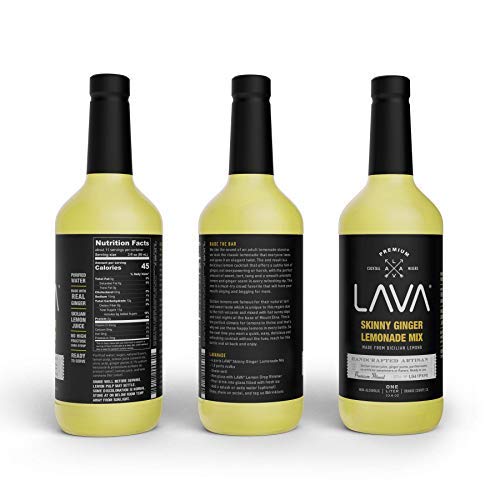 (3 Pack) LAVA Premium Skinny Ginger Lemonade Vodka Cocktail Mix made with Sicilian Lemon Juice, Candied Ginger Puree - 33.8oz Bottles
