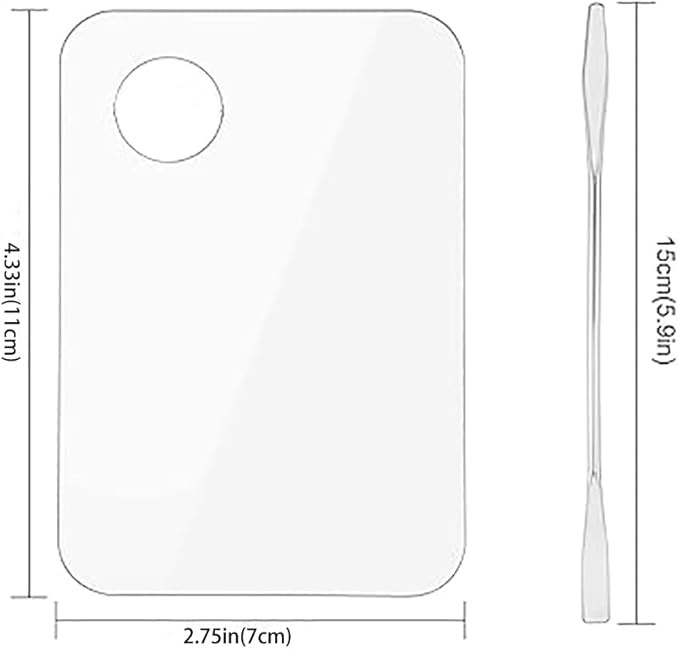 2pcs Acrylic Makeup Palette, Cosmetic Makeup Mixing Tray with 2pcs Spatula Tool, Foundation Makeup Palette for Nail Art Eye Shadow Pigment Blending (Rectangle)