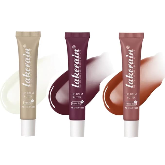 3 Colors Lip Butter Balm Set，Vanilla Vanilla Beige Brown Sugar, Lasting Moisture Non Stick Glow Resurrection Cream Lip Oil Gloss Trio Lip Care Makeup(123# Vanilla + Vanilla Beige+Brown Sugar)