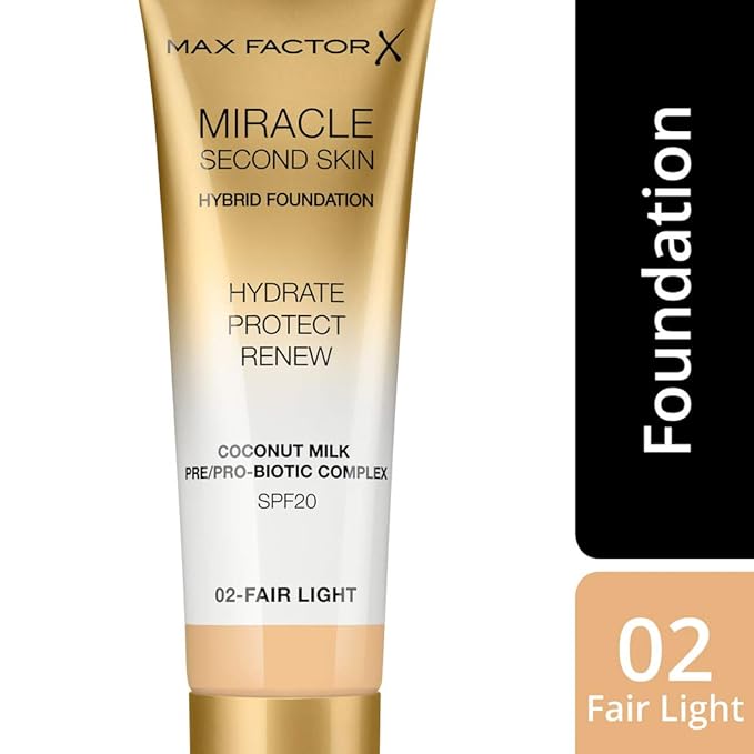 Max Factor Miracle Second Skin Hydrating Foundation, Fair-Light - 30 ml