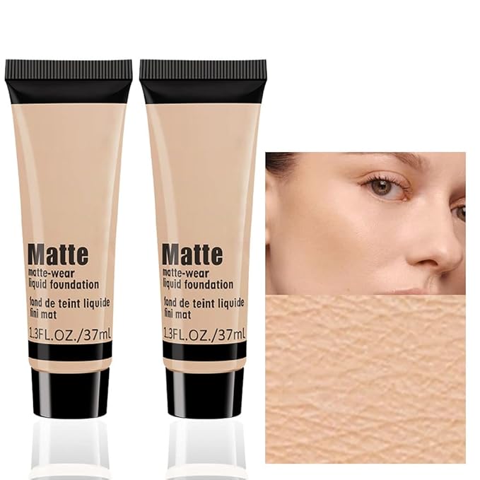 2 Pack Liquid Foundation Cream for Face Makeup,Durable Full Coverage Matte Concealer Make Up,Oil Control & Waterproof Base Primer -1+1 Fl.Oz (BEIGE 3#)