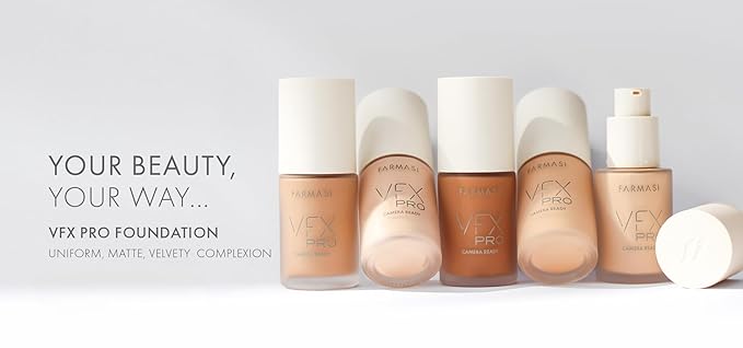 FARMASi Vfx Pro Foundation, Full Coverage Liquid Cream, Lightweight Long Lasting Coverage, Breathable Skin Moisturizer with Color True Matte Blending, Face Makeup, 1 fl. oz / 30 ml - Warm Medium 18