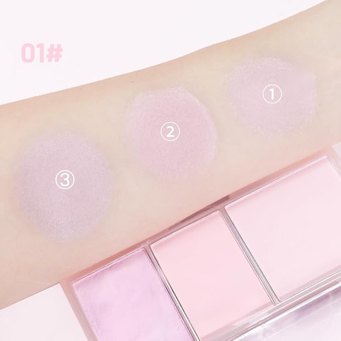 3 IN 1 Brown Nude Face Highlight Bronzer Powder Palette for Face Cheeks Contour Brightening, Buildable Matte Coverage Natural Makeup,Ultra Sculpt Nose Shadow Eyeshadow Primer-Pink