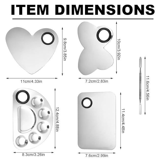 4 Pack Makeup Mixing Palette with Spatula, Stainless Steel Cosmetic Palette, Makeup Foundation Mixing Palette, Makeup Metal Mixing Tray for Makeup Nail Art Accessories