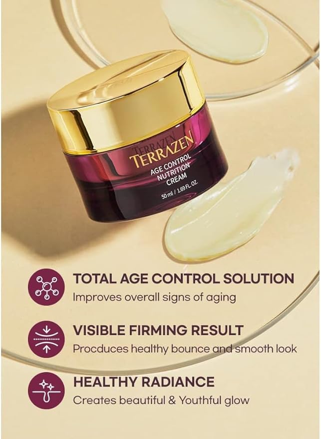 Terrzen Korean Face Cream Age Control Nutrition, 1.69 fl.oz. (50ml), Reduce Wrinkle, Hyaluronic Acid + Plant Stem Cell + Real Protein + Plant Squalane