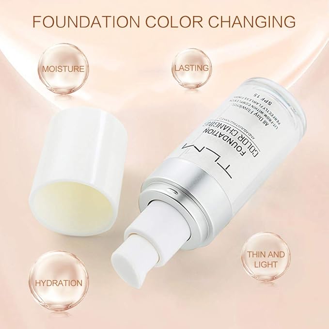 TLM Colour Changing Foundation - Flawless Coverage, Lightweight Formula, Adapts to Skin Tone, Hides Wrinkles & Lines, Hydrating & Long-Lasting, BB Cream Makeup Base Concealer Cover