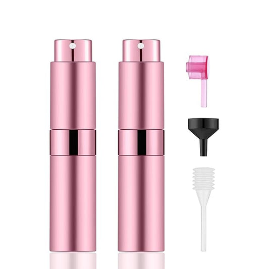 2 PCS/8ml Portable Mini Perfume Atomizer bottles, Empty Refillable Spray Bottle with 3 Types of Refill Tools, Pocket Travel Perfume Sample Bottles(Pink)