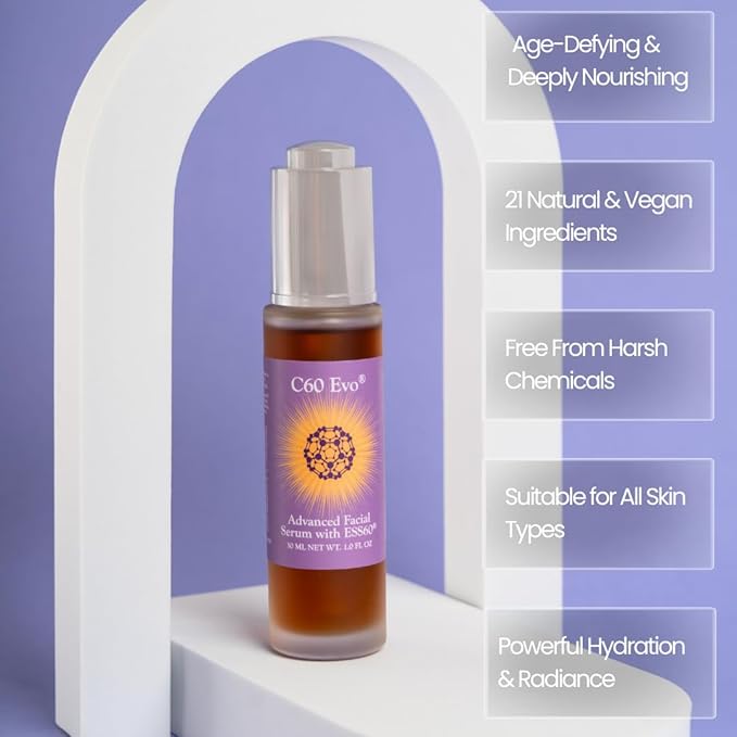 Advanced Facial Serum, Natural Serums for Skin Care with Pure C60 ESS60, Deeply Nourishing and Age-Defying Serum for Face, Facial Serum Infused with 21 Natural and Vegan Ingredients, 1 oz