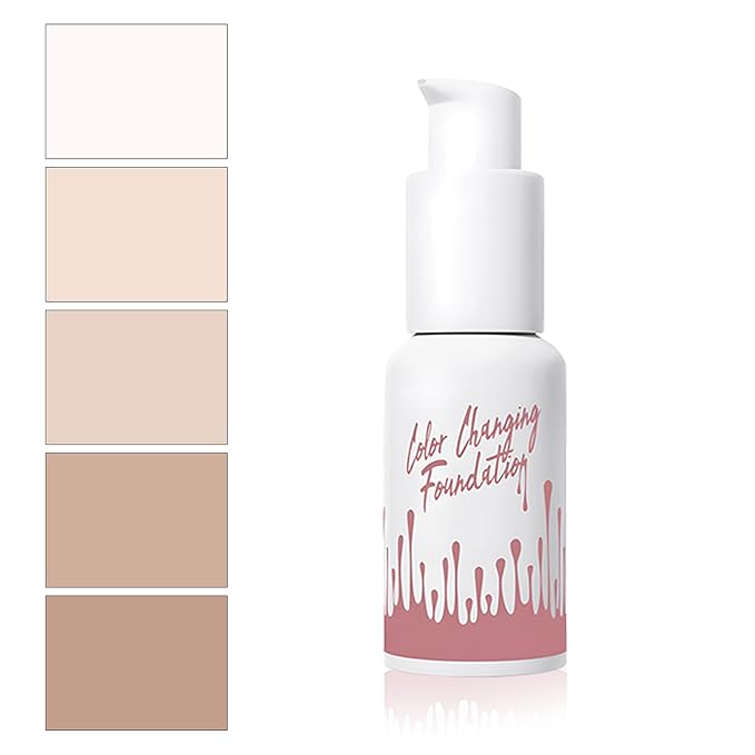 Color Changing Foundation Liquid, Skintone Matching Foundation, Full Coverage, Long Lasting, Lightweight Coverage, Oil Free and Silicon Free, Double Wear, Lightening, Sweat and Water Resistant