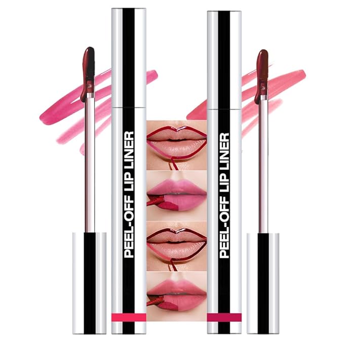2 Pcs Matte Liquid Lip Stain Peel Off Lip Liner, Long Lasting Lip Tattoo, Waterproof & Transfer-Proof Lip Liner Peel Off Lip Gloss for All Skin Types. 0.12 fl oz #00+#06