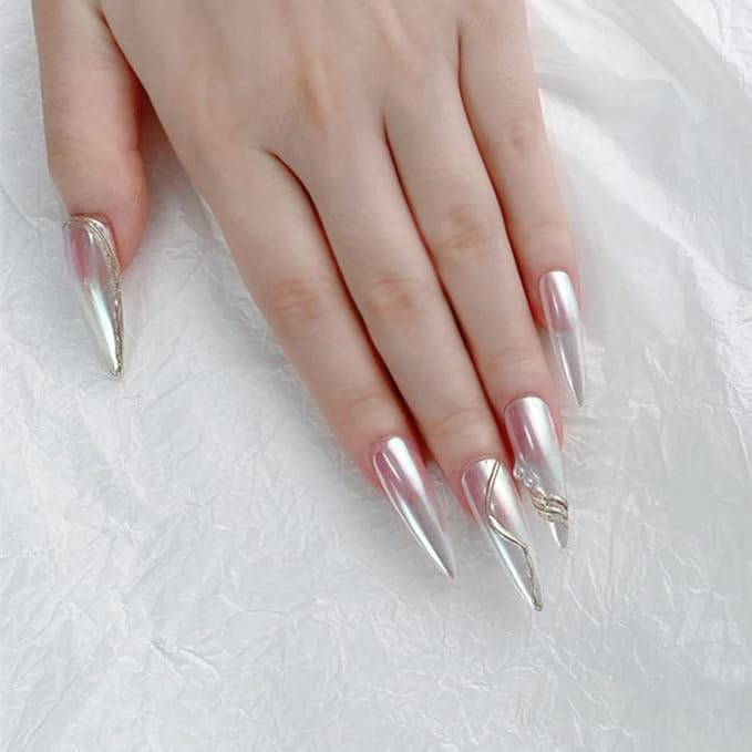 2 Pcs White Iridescent Nails Powder Aurora Chrome Powder for Nails,Mermaid Chrome Nail Pearl Powder Chameleon Chrome Nail Powder Manicure Pigment(2 Pcs Moonlight)