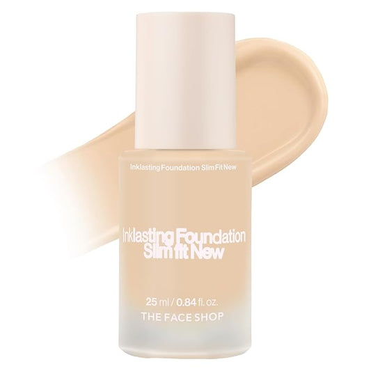 THE FACE SHOP Ink Lasting Liquid Foundation, Full Coverage, 72‑Hour Wear Semi‑Matte Finish, Makeup with Bakuchiol, C120 Neutral Beige, 0.84 Fl. Oz.