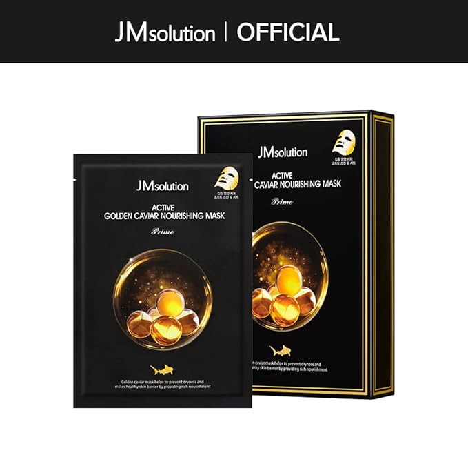 JMsolution Active Golden Caviar Nourishing Mask - Korean Skincare Facial Mask-Cavior extracted - collagen essense- 10 sheets for all skin type