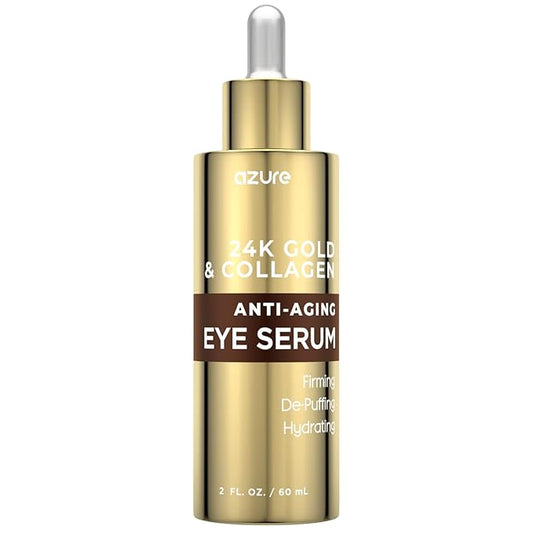 AZURE 24K Gold & Collagen Anti Aging Eye Serum - Firming, De-Puffing & Hydrating | Reduces Wrinkles, Fine Lines & Under Eye Bags | Minimize Signs of Aging | Made in Korea - 60mL
