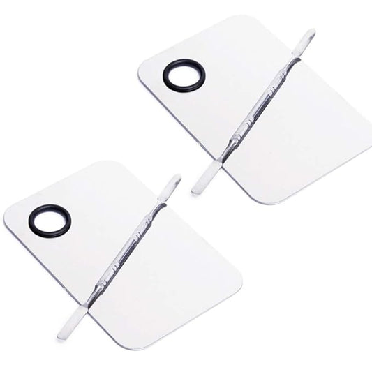 2 Pcs Stainless Steel Cosmetic Makeup Palette, Professional Cosmetic Mixing Makeup Palette Spatula Makeup Artist Tool, Beauty Salon Color Cream Mixing Palette With A Spatula Makeup Nail Art Palette