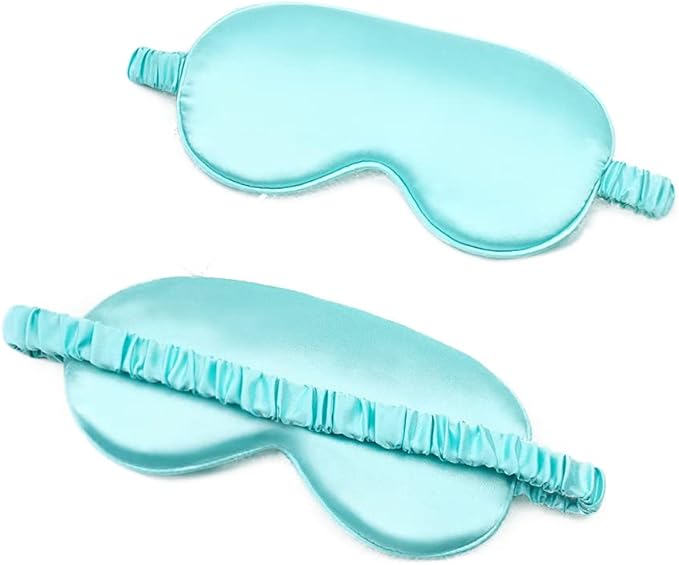 100% Natural Mulberry Soft Silk Sleep Mask, Light Blocking Eye Masks for Sleep, Night Blindfold Eye Mask Cover for Men and Women, Sleeping Night Mask for Travel (Light Blue)