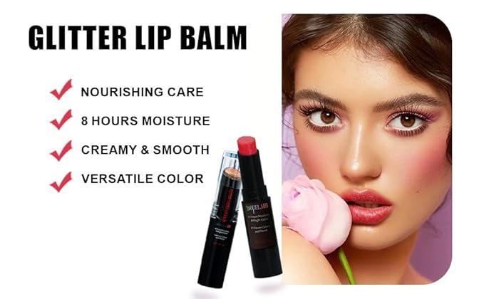 5 Pack Tinted Lip Balm With Glitter Powder Stocking Stuffers Tinted Chapstick - Moisturizing Lip Balm with Shimmer - Lipstick Set - Assorted Colors and Favors